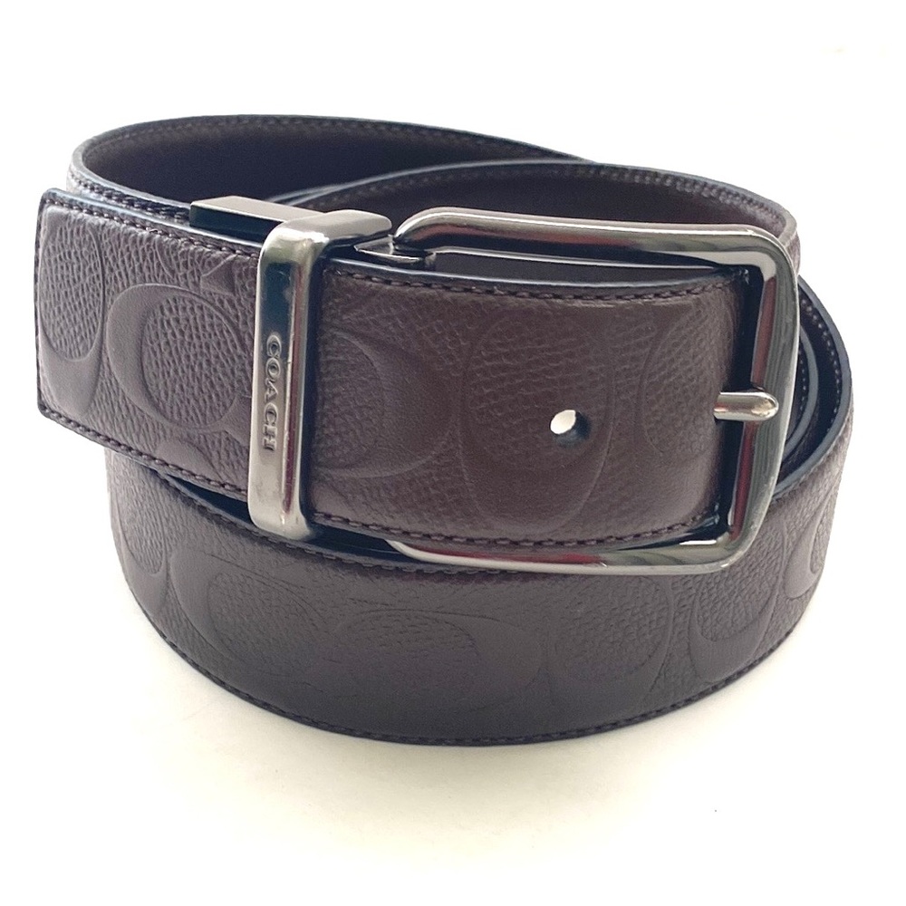 Coach Men's Brown Signature Leather Wide Harness Reversible Belt Style# F55157